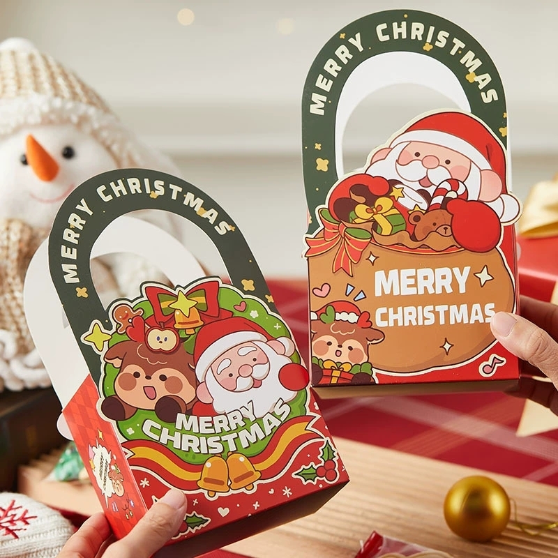 Christmas Gift Boxes Cartoon Santa Pattern Paper Tote With Arch Handle