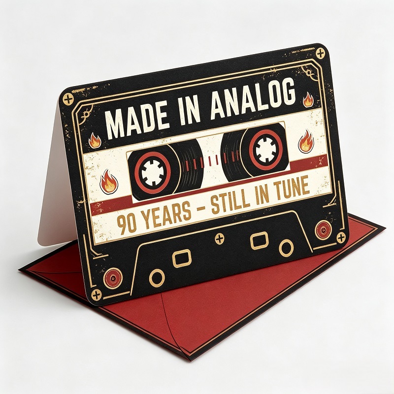 Retro cassette tape shaped novelty birthday cards with matching envelopes