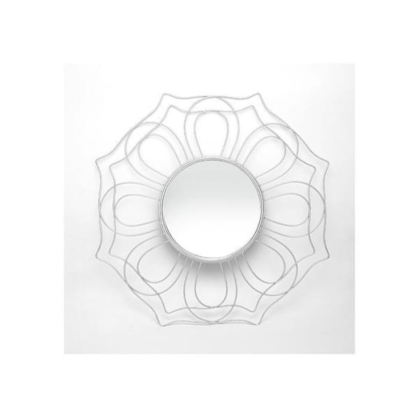 Wall Decor Mirror Silver Hexagon Metal Frame Floral Design Wall Mirror