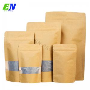 China Brown Kraft Paper No Printing Stock Pouch For Food Packaging With Zipper on sale
