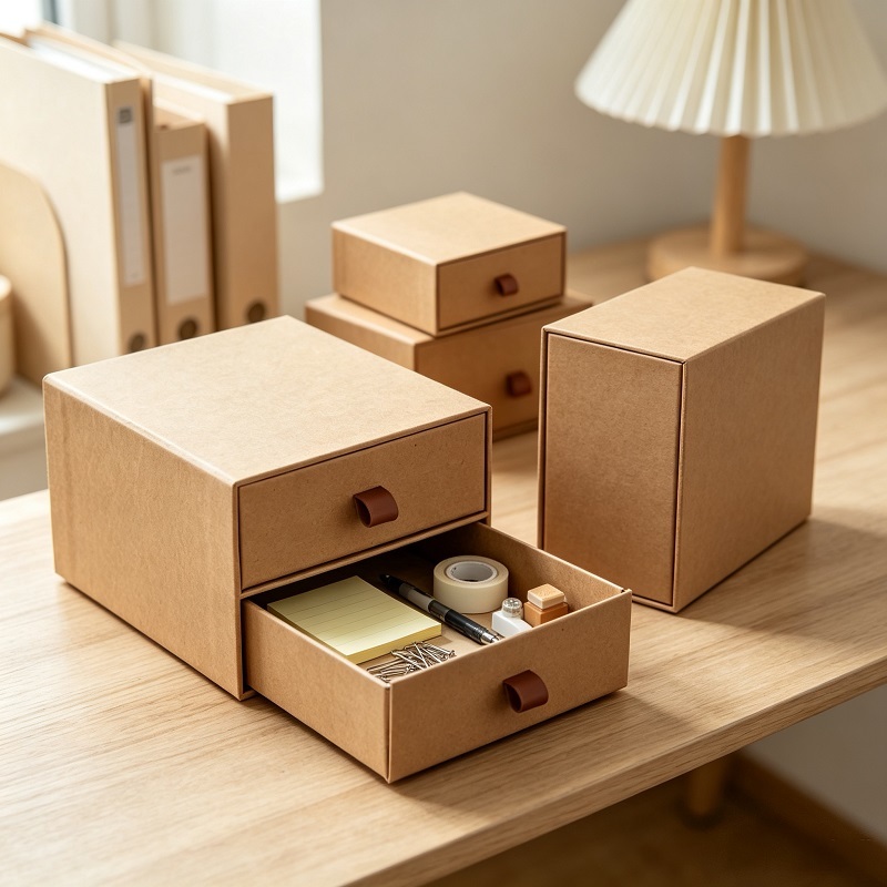 Kraft Paper Sliding Drawer Storage Boxes For Desktop And Home Organization