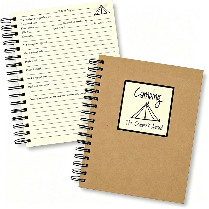 Camping Trip Log Book With Wire-O Binding And Kraft Paper Cover For Campers