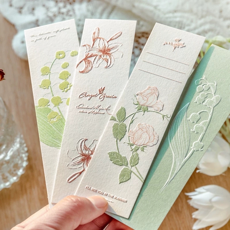 Botanical Paper Bookmarks With Embossed Floral Relief And Storage Box Set