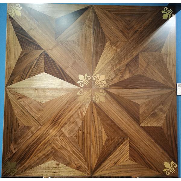 Metal Inlayed Parquet Wood Flooring Multi Ply Brass / Stainless Steel Mixed With Wood