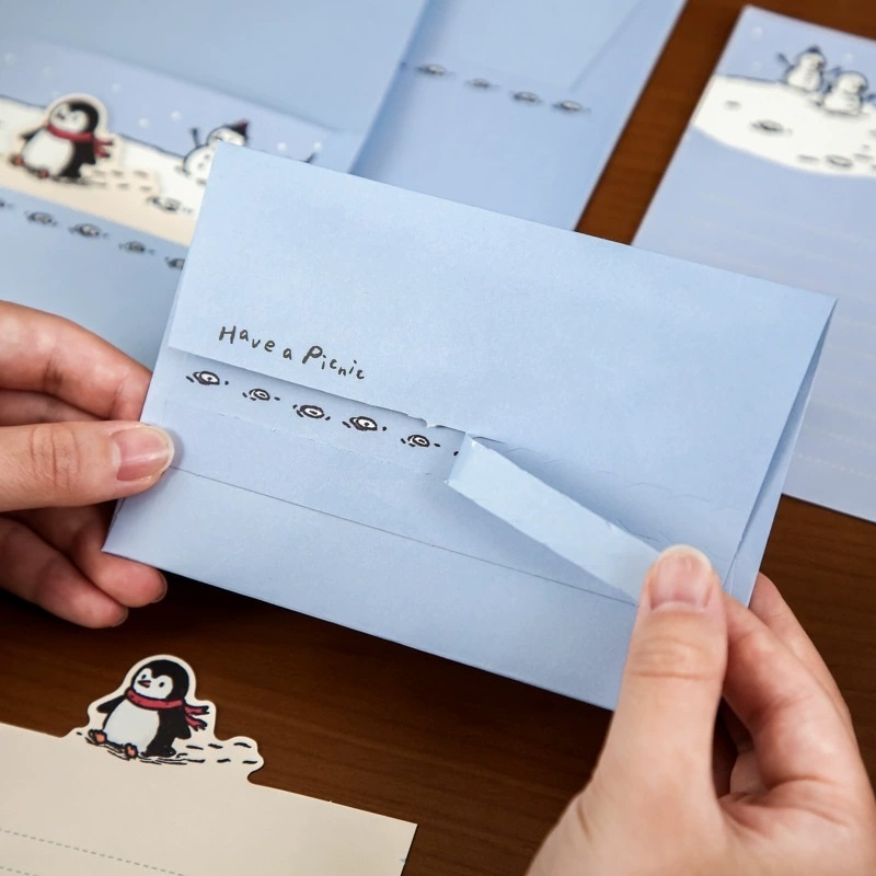 Cute Animal Letter Paper Set Tear Strip Easy Open Envelope Stationery