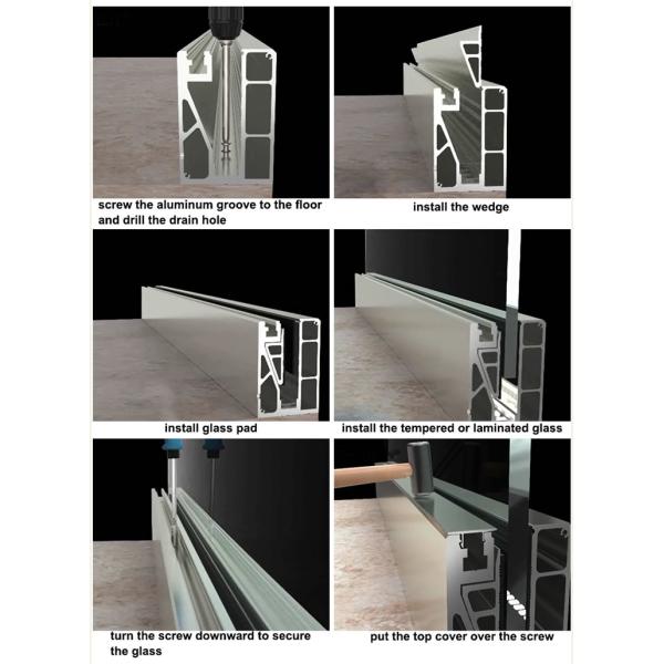 Frameless Glass Fence Outdoor U Channel Aluminum Exterior Glass Railing System With LED Light Balcony Balustrade Glass