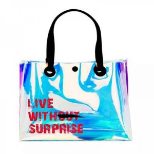 Cheap Wholesale Women Luxury Holographic Tote Bag Laser Handbags Transparent PVC Beach Bags for sale