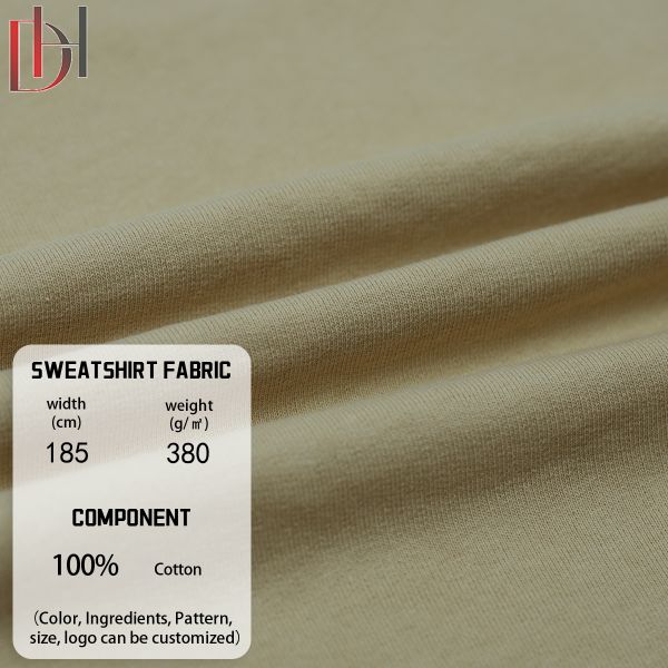 100% Cotton Knitted Plain Dyed Fabric Medium Weight 380gsm Unisex Fleece Fabric Garment Hoodie
