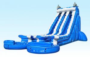 Cheap Blue 22 ft Dolphin Double lane Cali Ocean Inflatable Water Slides with PVC Tarpaulin Material for sale