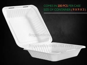Cheap Compostable Clamshell Take Out Food Containers, Natural Disposable Bagasse, Eco-Friendly, Sugar Cane Fibers for sale