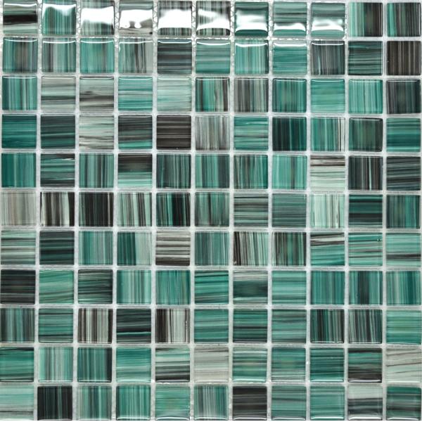Blusih green mosaic tile kitchen backsplash