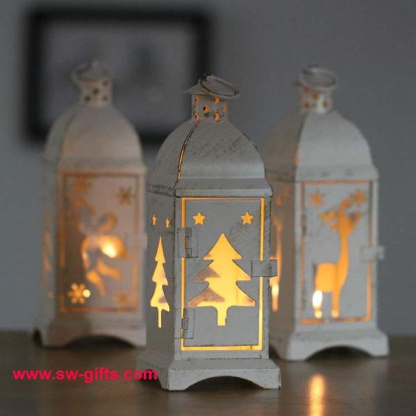 White Metal Lantern Christmas Decoration Designs Hurricane Lamp Nordic Candle Holder