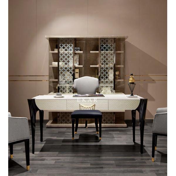 Modern Simple Design Black And White Elegant Leather Study Wood Office Desk