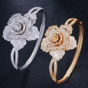 Cheap Luxury Rhinestone Flower Bracelet for Women Crystal Bracelet Wedding Bridal Bracelet Gold Silver Color Bracelet  Jewelry for sale