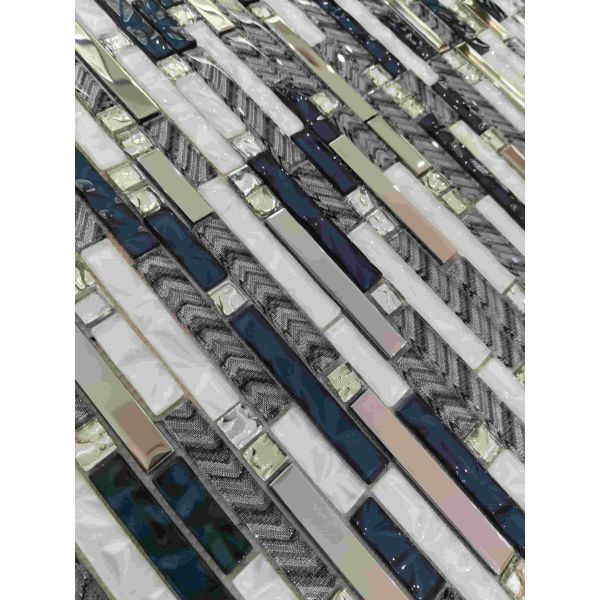 Interior Design Mixed Long Hexagon Volakas Glass Mosaic Tile and Crystal Diamond Glass Mosaic Backsplash Tile