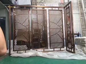 Cheap Hairline Stainless Steel Room Divider , Laser PVC Metal Wall Partition for sale
