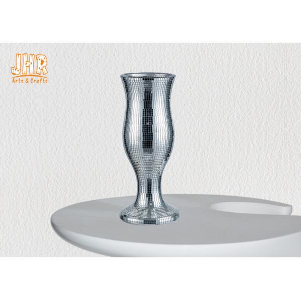 Decorative Indoor Small Fiberglass Planters Table Vases Silver Mirror Mosaic Finish