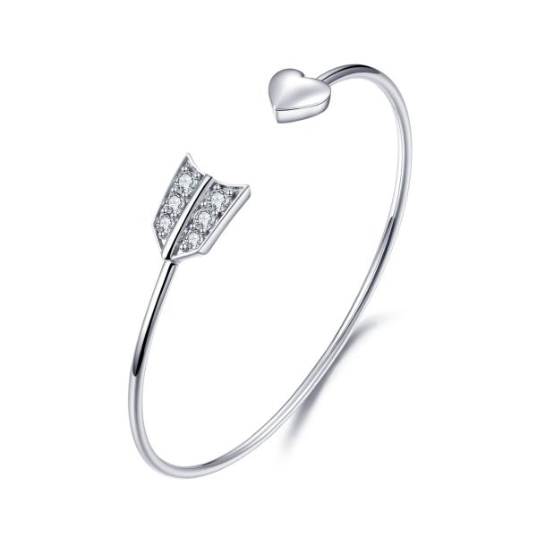 Rhodium Plated Cupid'S Arrow Bracelet 3.0mm White Gold Bangle Womens