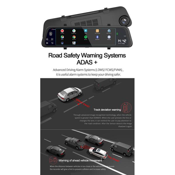 12 Inch Car Mirror 1.3GHz IPS Dash Camera Android 8.1