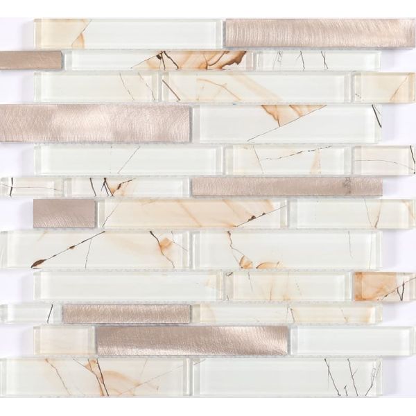 Strip Gray Wood Grain PVC Peel and Stick Backsplash Silver Metal Mosaic Self Adhesive Aluminous Wall Mosaic Tiles