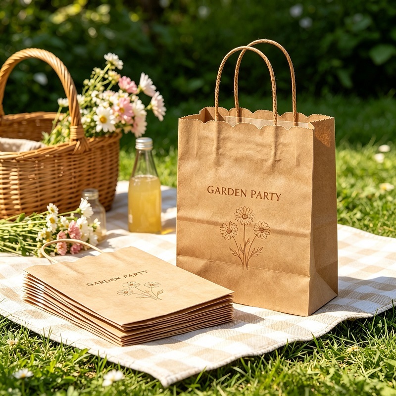 Scalloped edge kraft paper party loot bag with twisted handles for favors