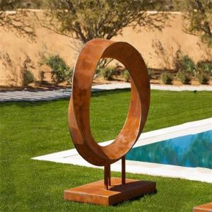 Cheap Outdoor Rustic Modern Abstract Large Ring Corten Steel Metal Art Sculpture for sale