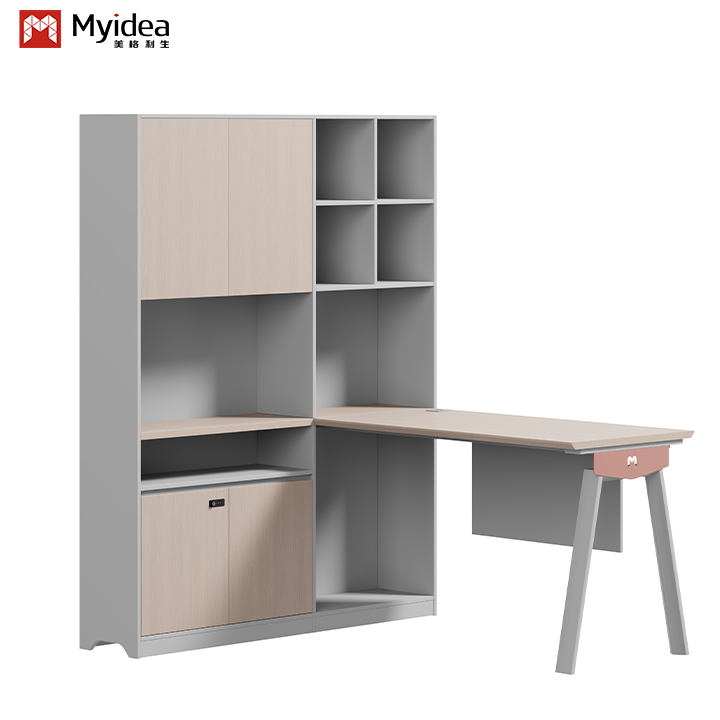 Light Colored Supervisor Desk, Single Person Writing Desk with Main Desk, Computer Desk