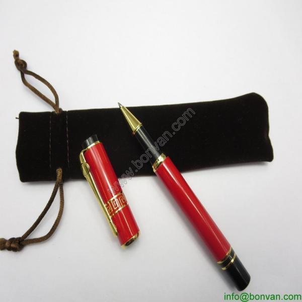 flocking bag packed metal roller pen for gift use