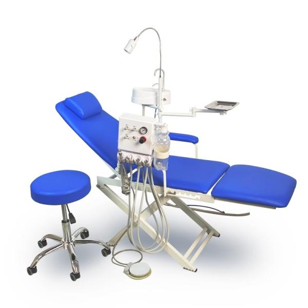 Folding Portable Dental Chair Unit with Stainless Steel Spittoon Instrument Tray and Movable Light Folding Dental Chair