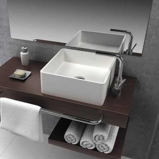 White Square Counter Top Wash Hand Basin Artificial Stone Bathroom Sink