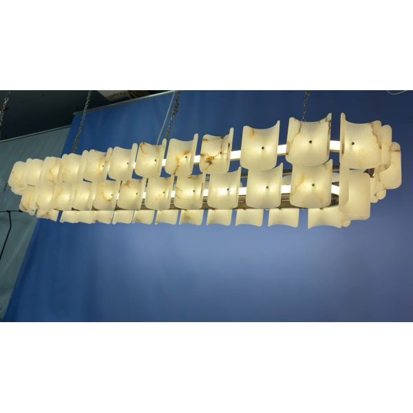Modern Designer All-Copper Marble Luxury Minimalist Chandelier for Dining Living Room Tea Duplex Staircase Home Long Line Middle
