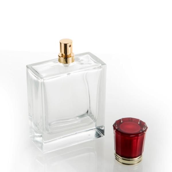 100ml Rectangular Glass Perfume Bottles , Empty Cosmetic Bottles With Red Cap