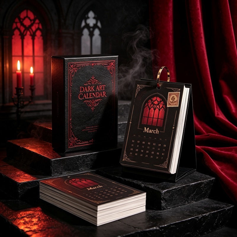 Gothic Dark Art Monthly Calendar With Stand And Book-Style Gift Box Packaging