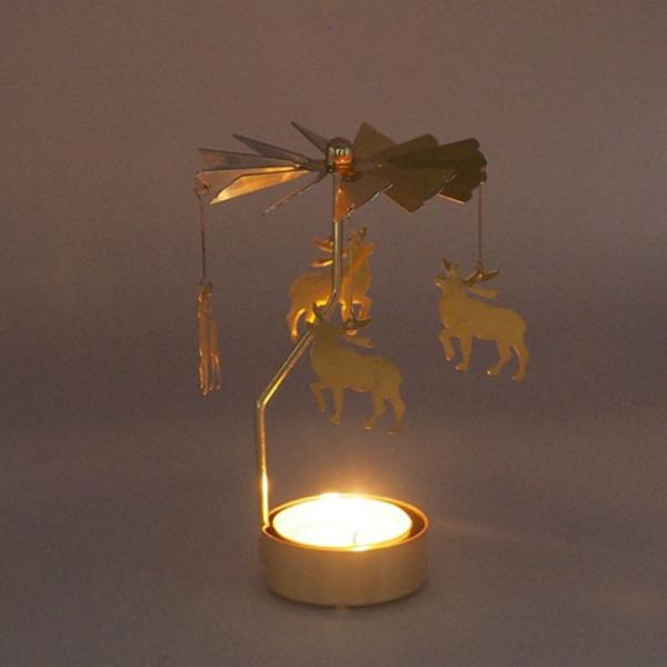 Christmas Santa Claus Snowman Deer Rotary Spinning Carousel Swivel Tealight Candle Holder Stand Tea Light Home Decoratio