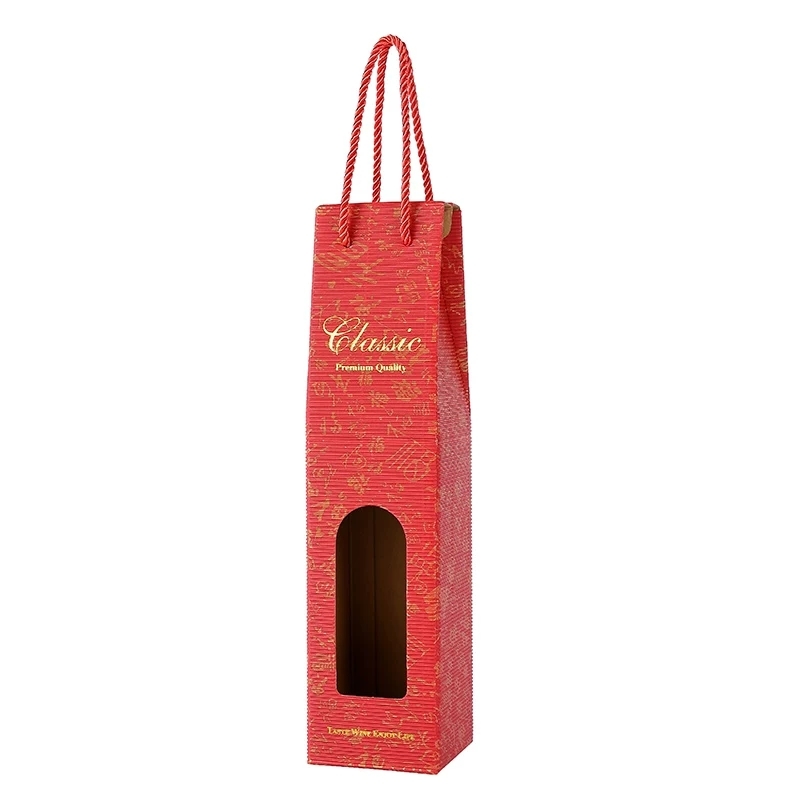 Corrugated Wine Packaging Boxes Window Rope Handle For Bottle Gift