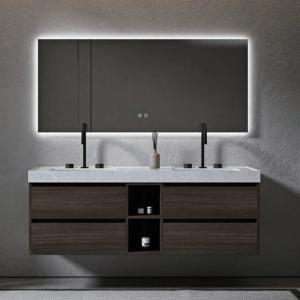 China Flush Slab Style Sintered Stone Bathroom Vanity Cabinet With Sink on sale