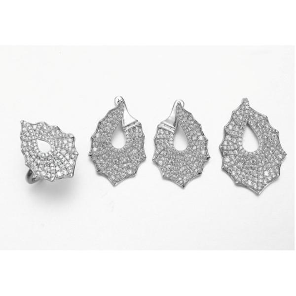 White CZ Silver 925 Jewelry Set Pear 925 Sterling Silver Necklace And Earrings Set