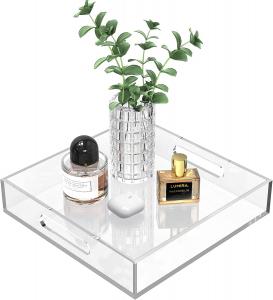 Cheap Lucite Acrylic Perfume Tray Tabletop Transparent Jewelry Organizer Serving Tray With Handles for sale