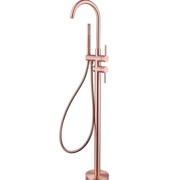Brushed Rose Gold Copper Freestanding Tub Faucet Shower Mixer OEM