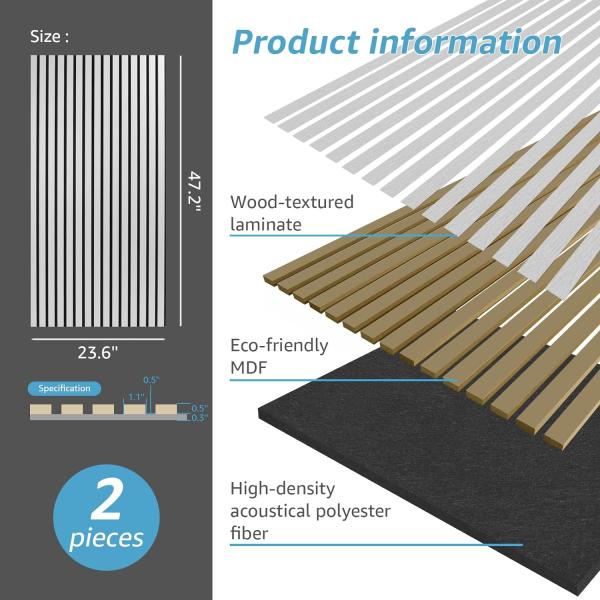 Silver 3D Fluted Sound Absorbing Panel With Wood Finish Wood Slat Acoustic Panels