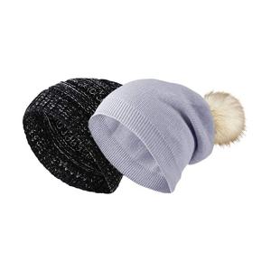China Winter Women 58cm Knit Beanie Hats Fur Ball Cap Pom Poms on sale