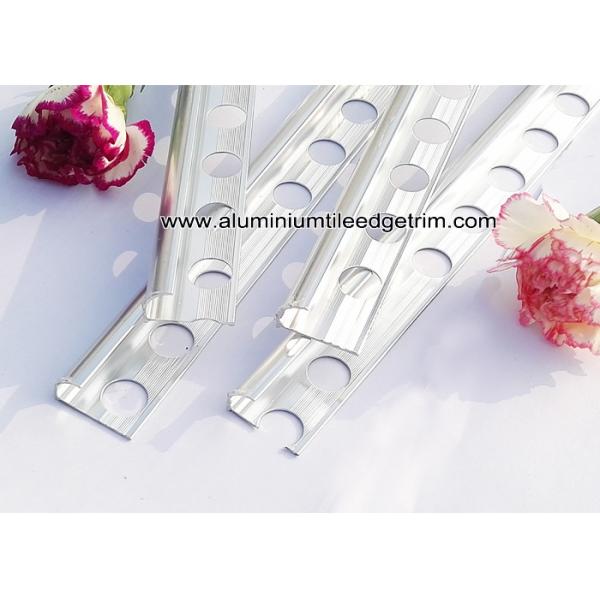Polished Aluminium Chrome / Silver Tile Trim 10mm With Quarter Rounded Corner