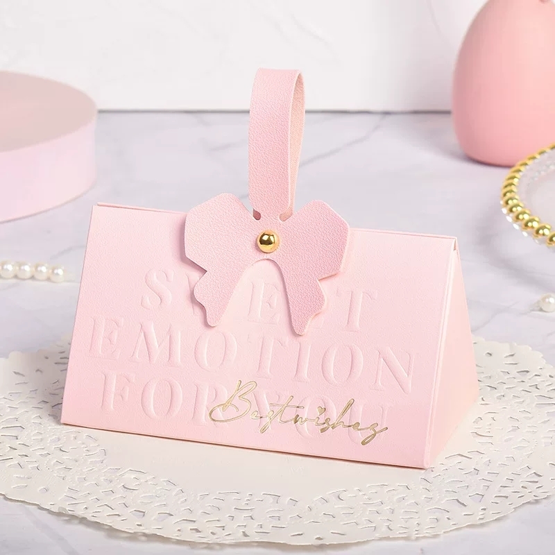 Custom Wedding Candy Gift Box with Bow Handle Elegant Paper Favor Packaging Box