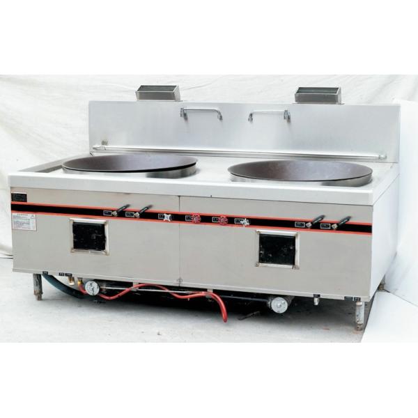 Chinese Style Two Burner Big Wok Stove Strong Firebrick Burner 250W Power Blower