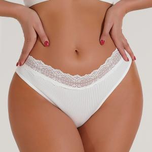 Cheap Nylon Womens Underwears White Hi Cut Casual Brief Underpants Bikini Seamless Lace Panties for sale