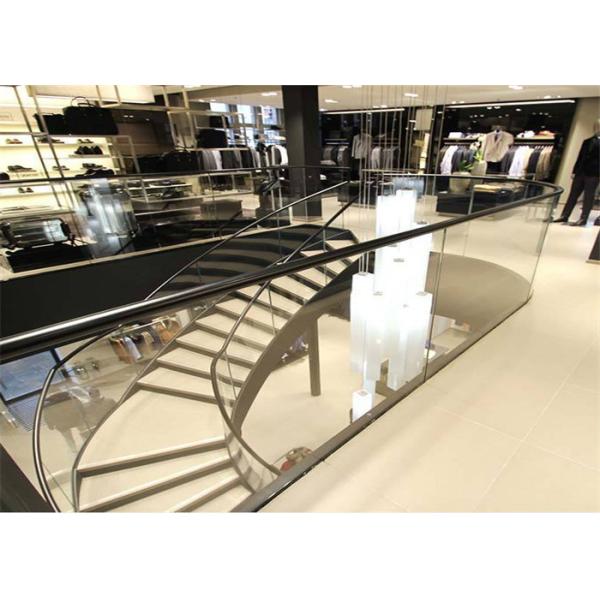 Commercial Stainless Steel Staircase With Tempered Glass Railing PRC-20
