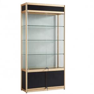 China Plexi Glass Display Racks For Cosmetics Wooden Cabinet Floor Store Shelves With Lock on sale