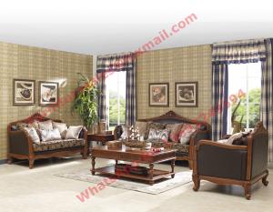 Cheap European Country Style Classic Solid Wooden Sofa Made by Italy Leather and Fabric Sofa Set for sale
