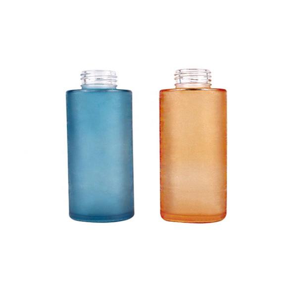 Refillable Frosted Glass Lotion Bottles Empty Cosmetic Bottles With Wooden Cover And Pump