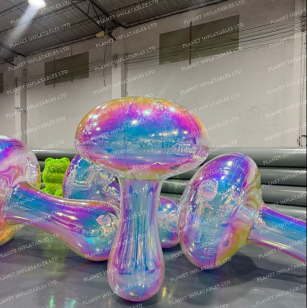 High Quality Giant Iridescent PVC Inflatable Mirror Mushroom for Stage Decoration and Party Event Displays
